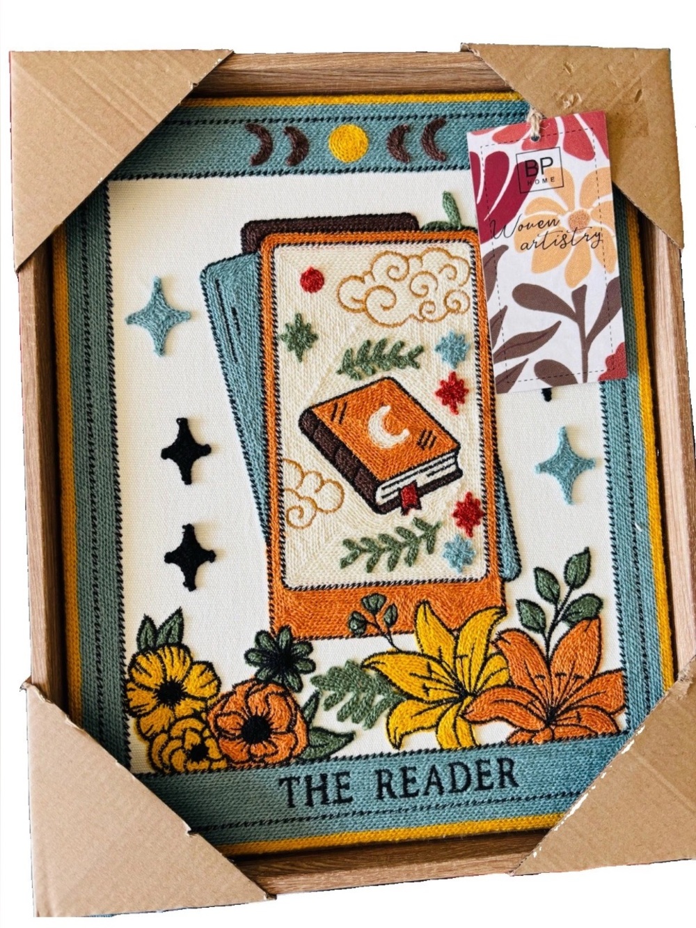 BP Home THE READER Tarot Card Embroidery Woven Artistry 17x21 Large Textile Art